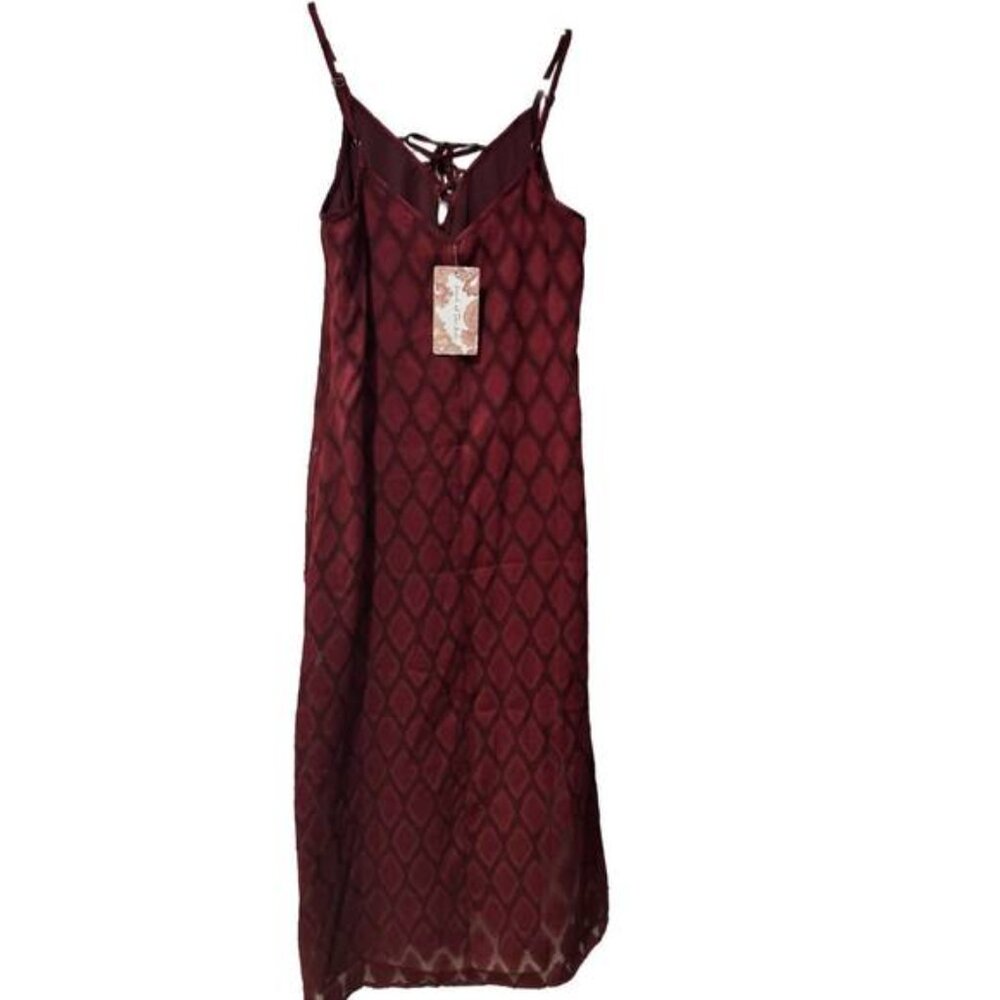 BAND OF THE FREE BURGUNDY MERLOT LILA V-NECK BOHO SPLIT MIDI DRESS SIZE XS NWT - Picture 5 of 6